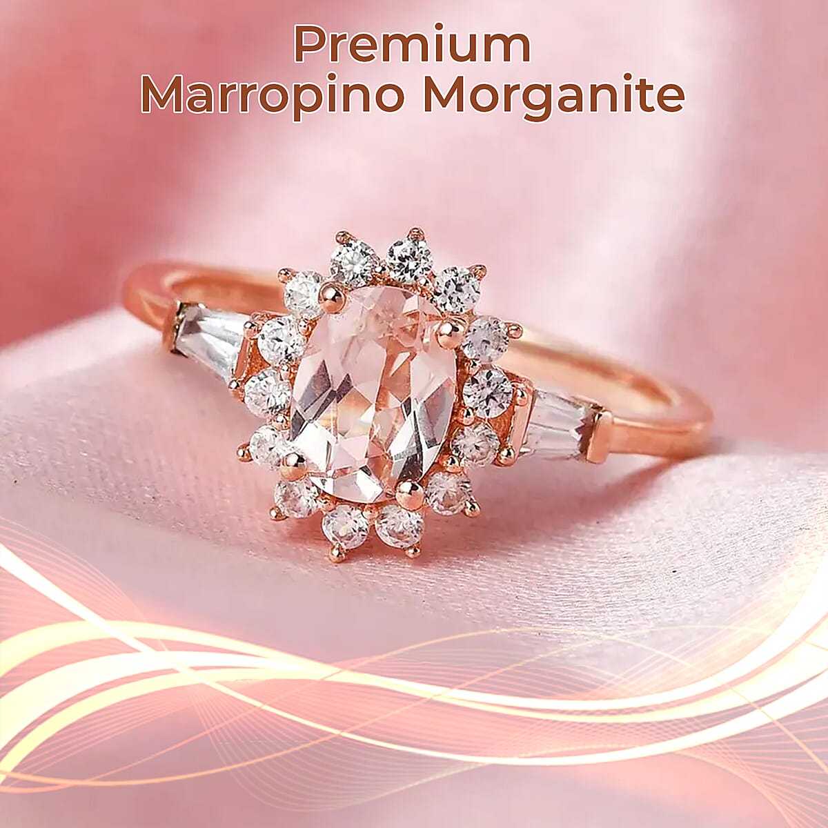 Premium Marropino Morganite Ring in Vermeil RG Over Sterling Silver, White Zircon Ring, Sunburst Ring, Wedding Ring, Engagement Ring, Promise Rings (Size 7.0) 1.35 ctw image number 1