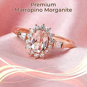 Premium Marropino Morganite Ring in Vermeil RG Over Sterling Silver, White Zircon Ring, Sunburst Ring, Wedding Ring, Engagement Ring, Promise Rings (Size 7.0) 1.35 ctw