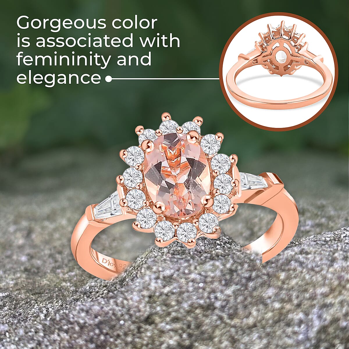 Premium Marropino Morganite Ring in Vermeil RG Over Sterling Silver, White Zircon Ring, Sunburst Ring, Wedding Ring, Engagement Ring, Promise Rings (Size 7.0) 1.35 ctw image number 3