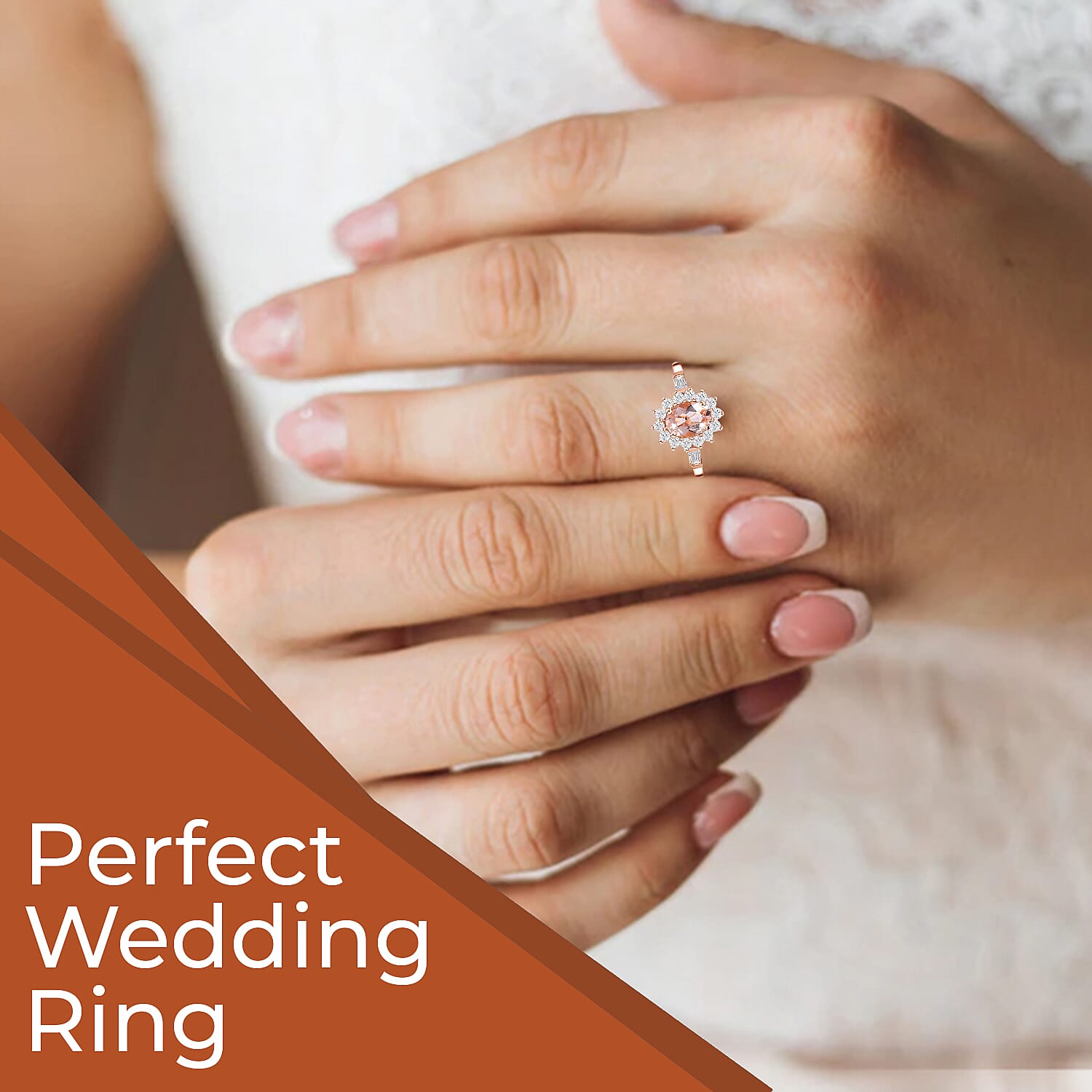Premium Marropino Morganite Ring in Vermeil RG Over Sterling Silver, White Zircon Ring, Sunburst Ring, Wedding Ring, Engagement Ring (Size 9.0) 1.35 ctw