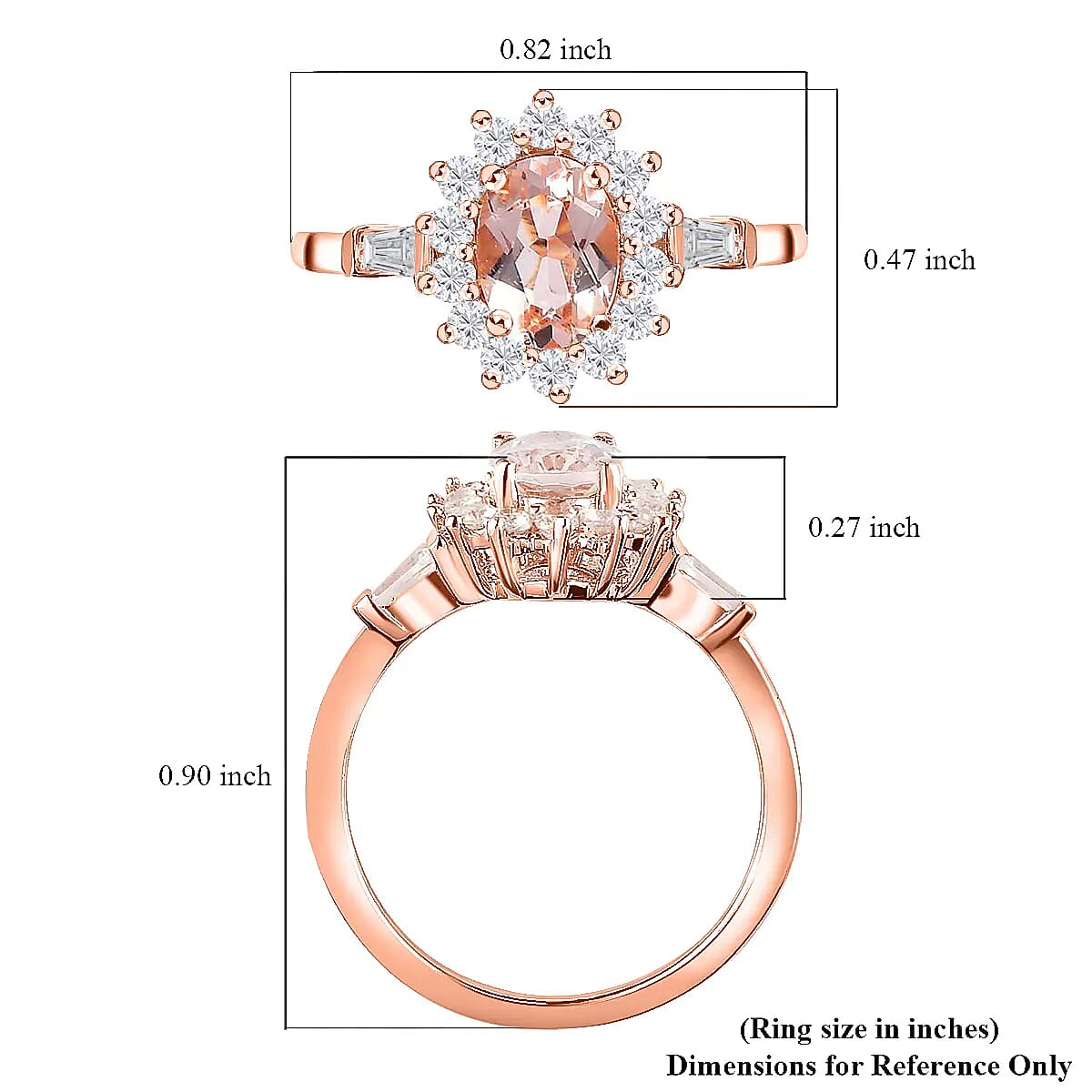 Premium Marropino Morganite Ring in Vermeil RG Over Sterling Silver, White Zircon Ring, Sunburst Ring, Wedding Ring, Engagement Ring (Size 9.0) 1.35 ctw