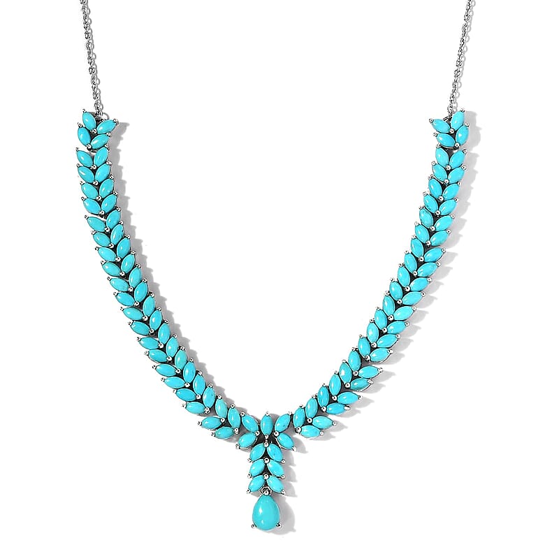 Sleeping Beauty Turquoise Cluster Necklace 20 Inches in Platinum Over Sterling Silver 15.15 ctw