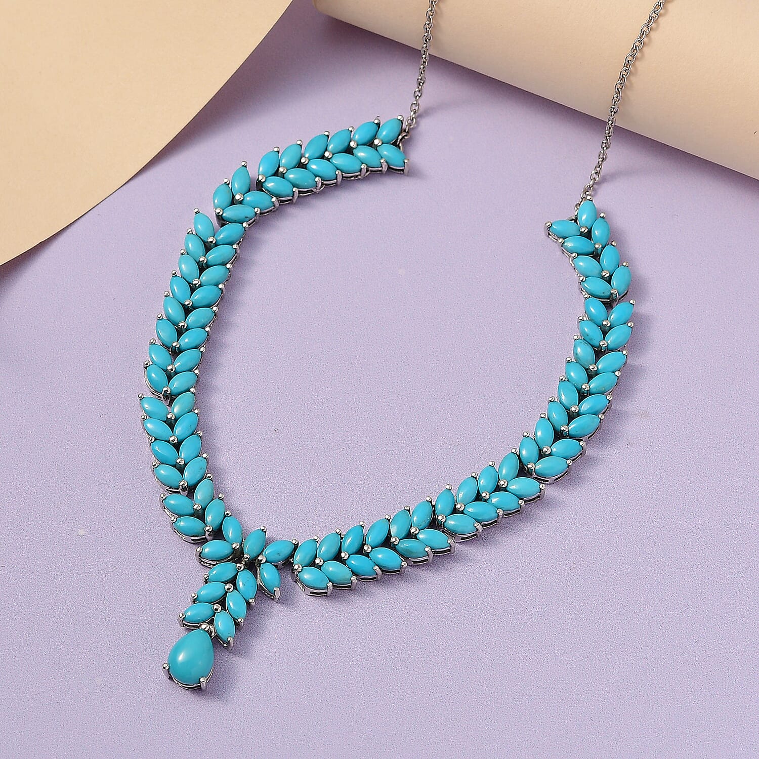 Sleeping Beauty Turquoise Cluster Necklace 20 Inches in Platinum Over Sterling Silver 15.15 ctw