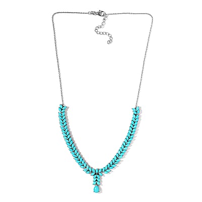 Sleeping Beauty Turquoise Cluster Necklace 20 Inches in Platinum Over Sterling Silver 15.15 ctw