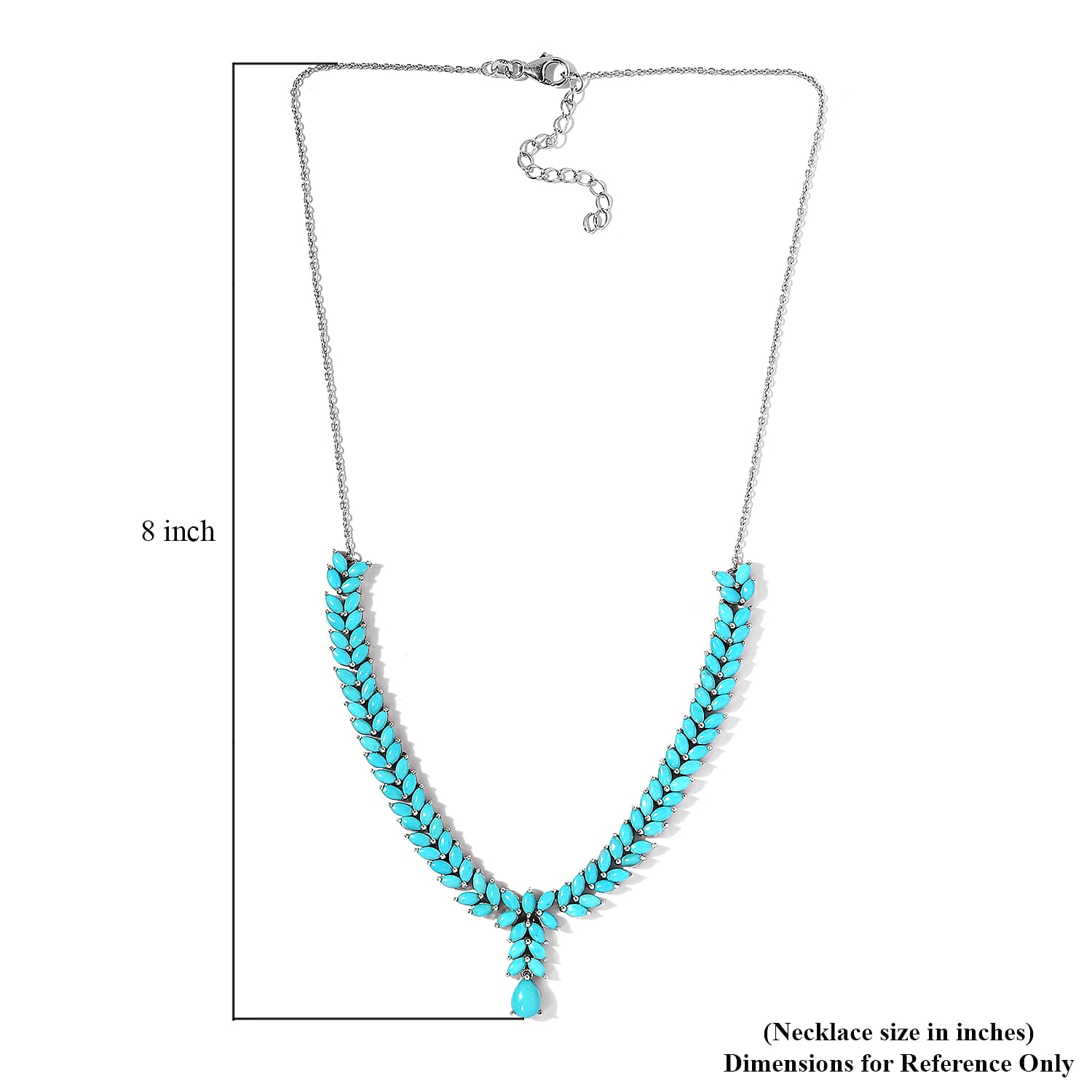 Sleeping Beauty Turquoise Cluster Necklace 20 Inches in Platinum Over Sterling Silver 15.15 ctw