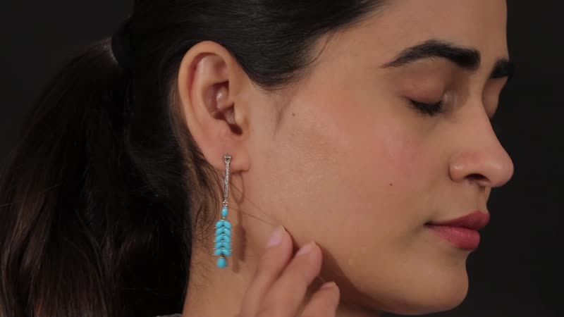 Sleeping Beauty Turquoise and White Zircon Dangle Earrings in Platinum Over Sterling Silver 4.15 ctw