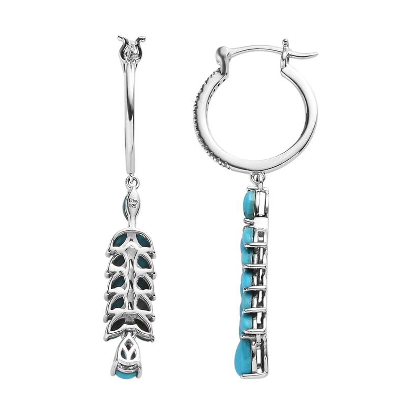 Sleeping Beauty Turquoise and White Zircon Dangle Earrings in Platinum Over Sterling Silver 4.15 ctw
