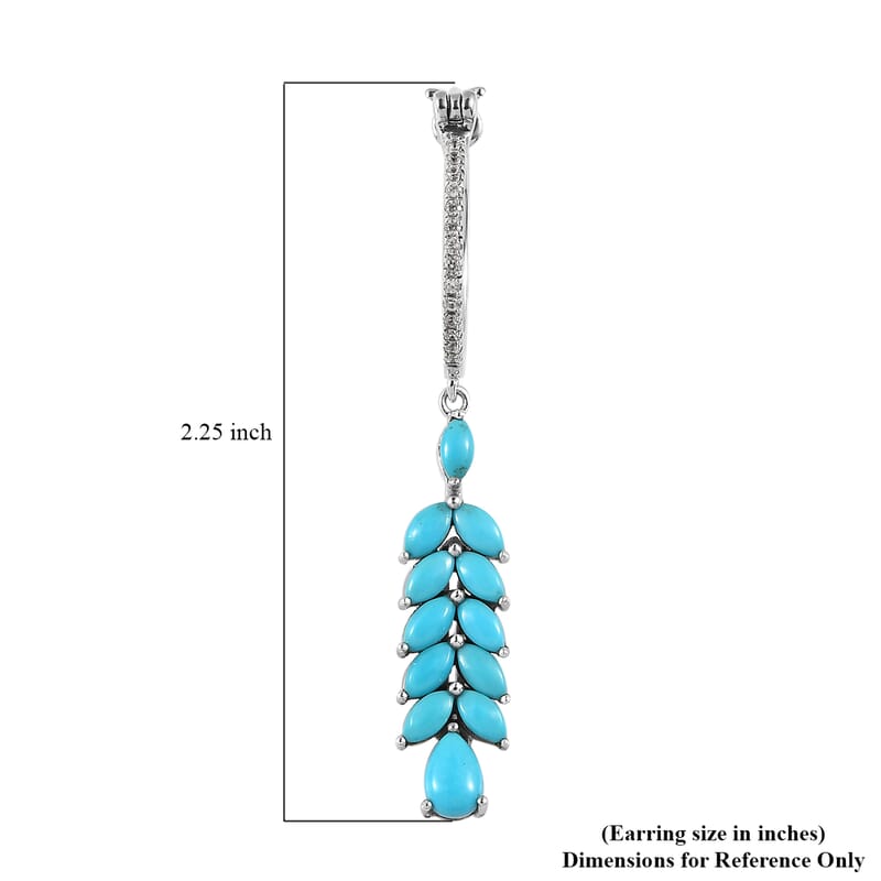Sleeping Beauty Turquoise and White Zircon Dangle Earrings in Platinum Over Sterling Silver 4.15 ctw
