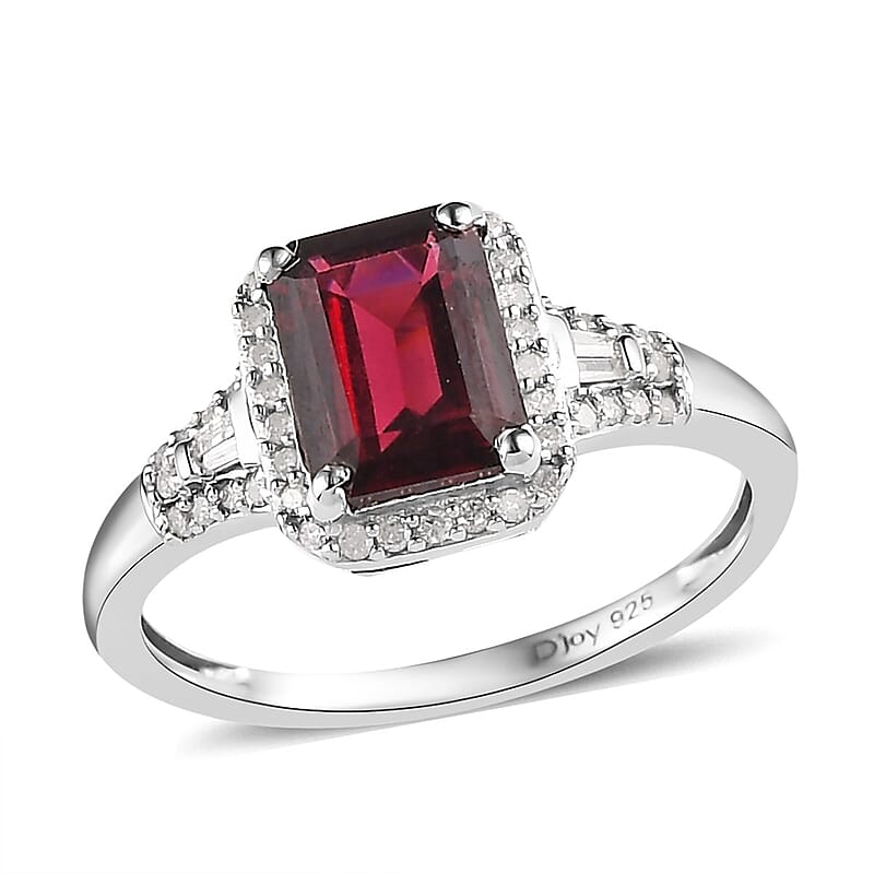 Premium Tanzanian Wine Garnet and Diamond Halo Ring in Platinum Over Sterling Silver (Size 10.0) 2.15 ctw
