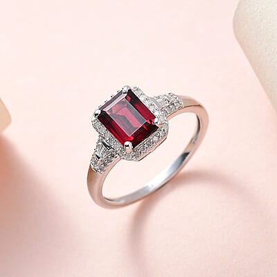 Premium Tanzanian Wine Garnet and Diamond Halo Ring in Platinum Over Sterling Silver (Size 10.0) 2.15 ctw