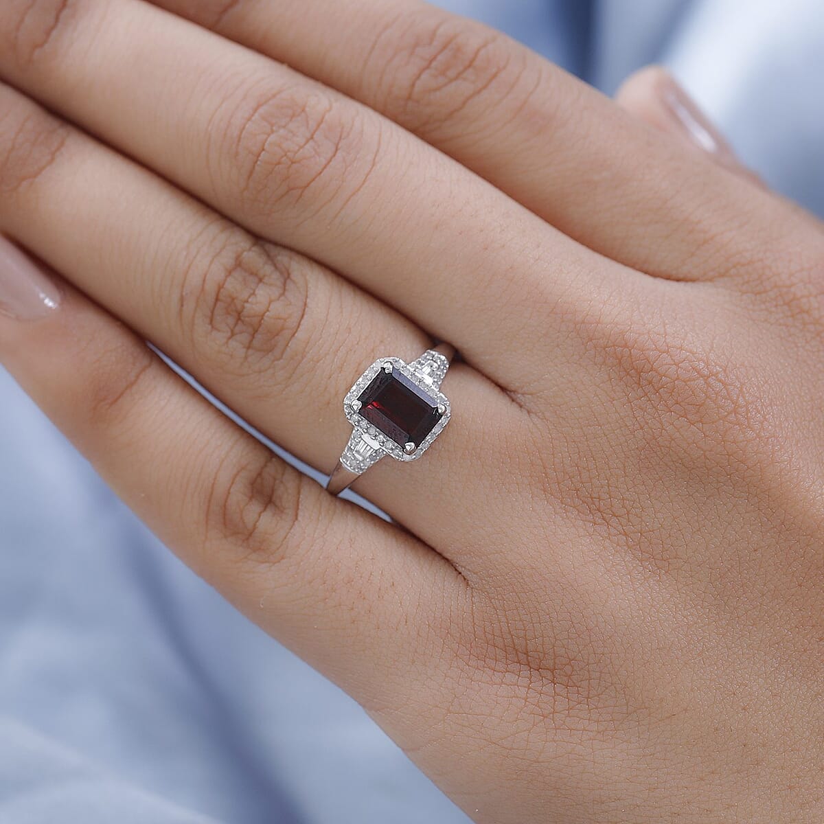 Premium Tanzanian Wine Garnet and Diamond Halo Ring in Platinum Over Sterling Silver 2.15 ctw image number 2