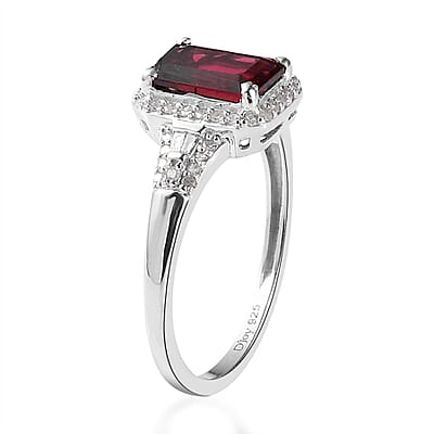 Premium Tanzanian Wine Garnet and Diamond Halo Ring in Platinum Over Sterling Silver (Size 10.0) 2.15 ctw