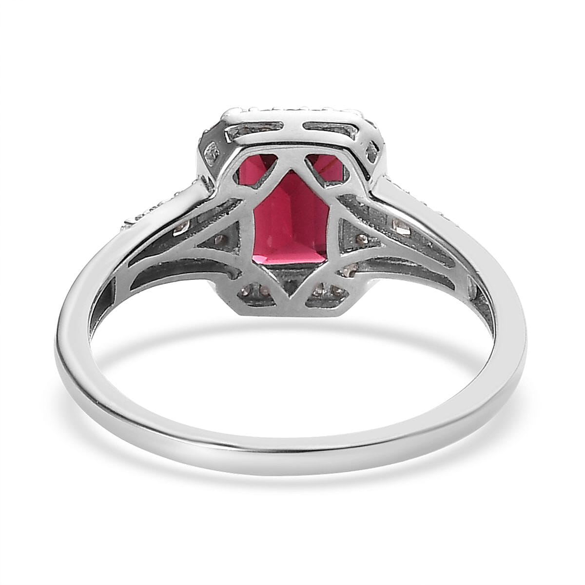 Premium Tanzanian Wine Garnet and Diamond Halo Ring in Platinum Over Sterling Silver (Size 7.0) 2.15 ctw image number 4