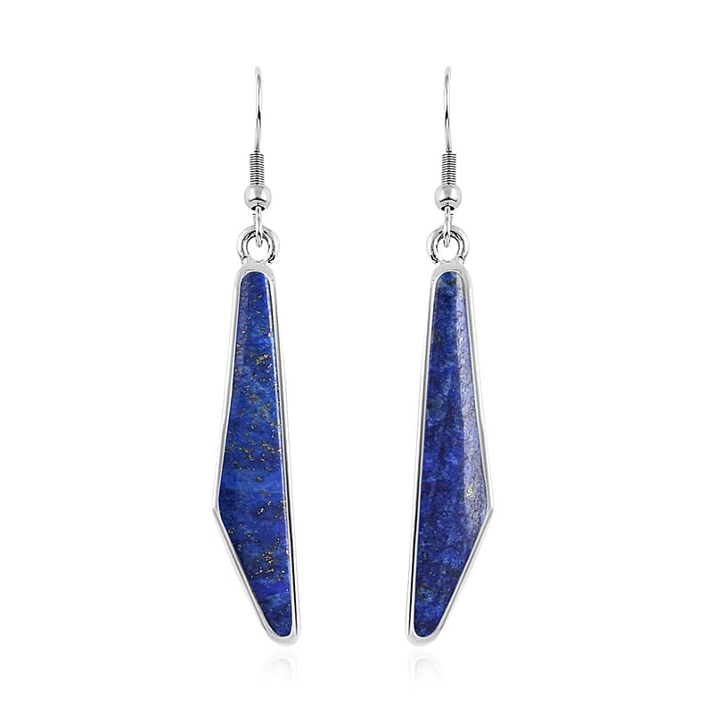 Lapis Lazuli Earrings in Silvertone and Stainless Steel 12.25 ctw | Tarnish-Free, Waterproof, Sweat Proof Jewelry