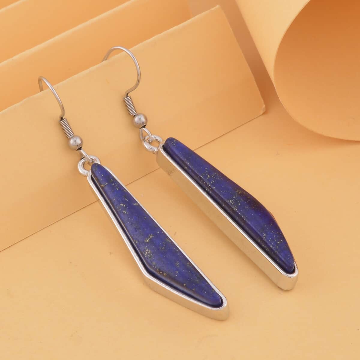 Lapis Lazuli Earrings in Silvertone and Stainless Steel 12.25 ctw image number 1