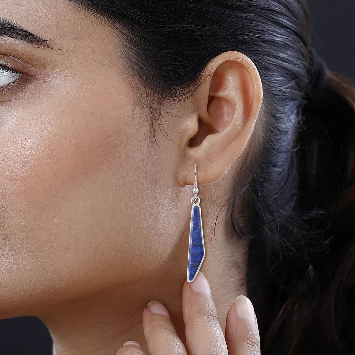 Lapis Lazuli Earrings in Silvertone and Stainless Steel 12.25 ctw image number 2