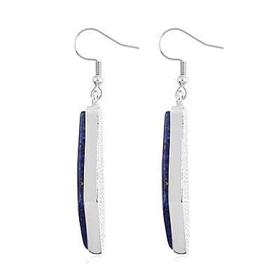 Lapis Lazuli Earrings in Silvertone and Stainless Steel 12.25 ctw | Tarnish-Free, Waterproof, Sweat Proof Jewelry