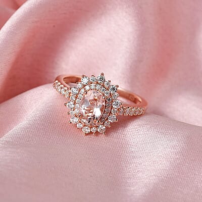 Premium Marropino Morganite and Moissanite Sunburst Ring in Vermeil Rose Gold Over Sterling Silver (Size 10.0) 1.50 ctw