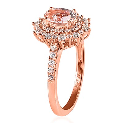 Premium Marropino Morganite and Moissanite Sunburst Ring in Vermeil Rose Gold Over Sterling Silver (Size 10.0) 1.50 ctw
