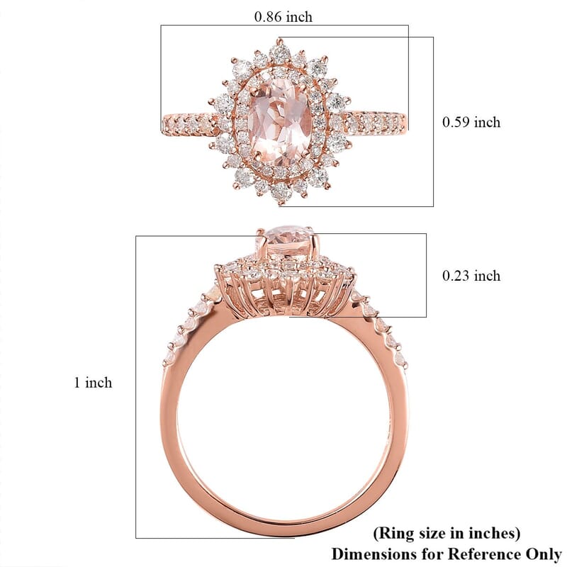 Premium Marropino Morganite and Moissanite Sunburst Ring in Vermeil Rose Gold Over Sterling Silver (Size 10.0) 1.50 ctw