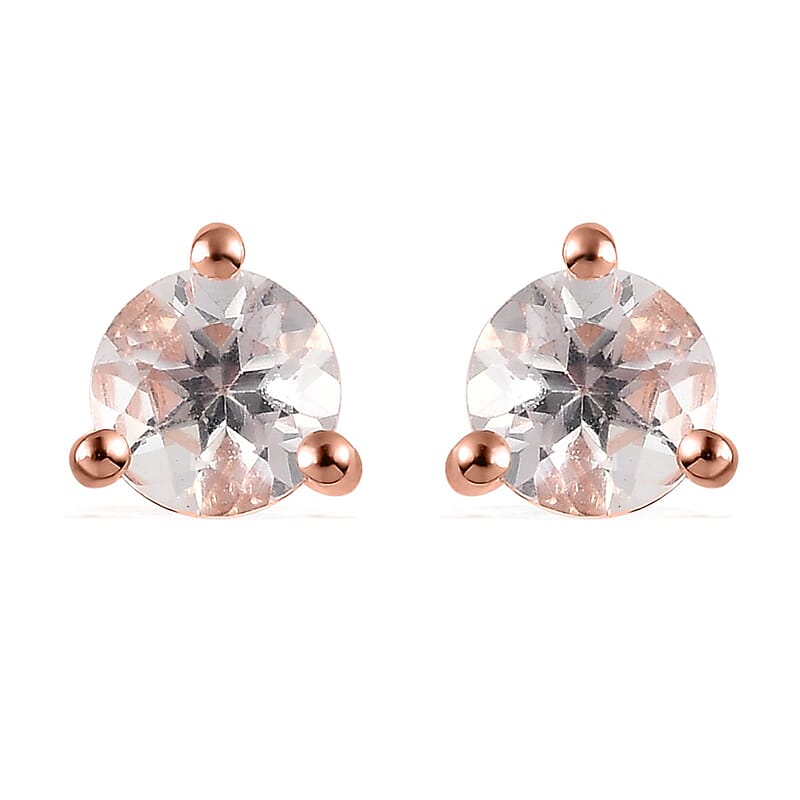 Premium Marropino Morganite Solitaire Stud Earrings in Vermeil Rose Gold Over Sterling Silver 0.85 ctw