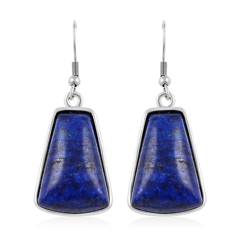 Lapis Lazuli Earrings in Silvertone and Stainless Steel 12.25 ctw
