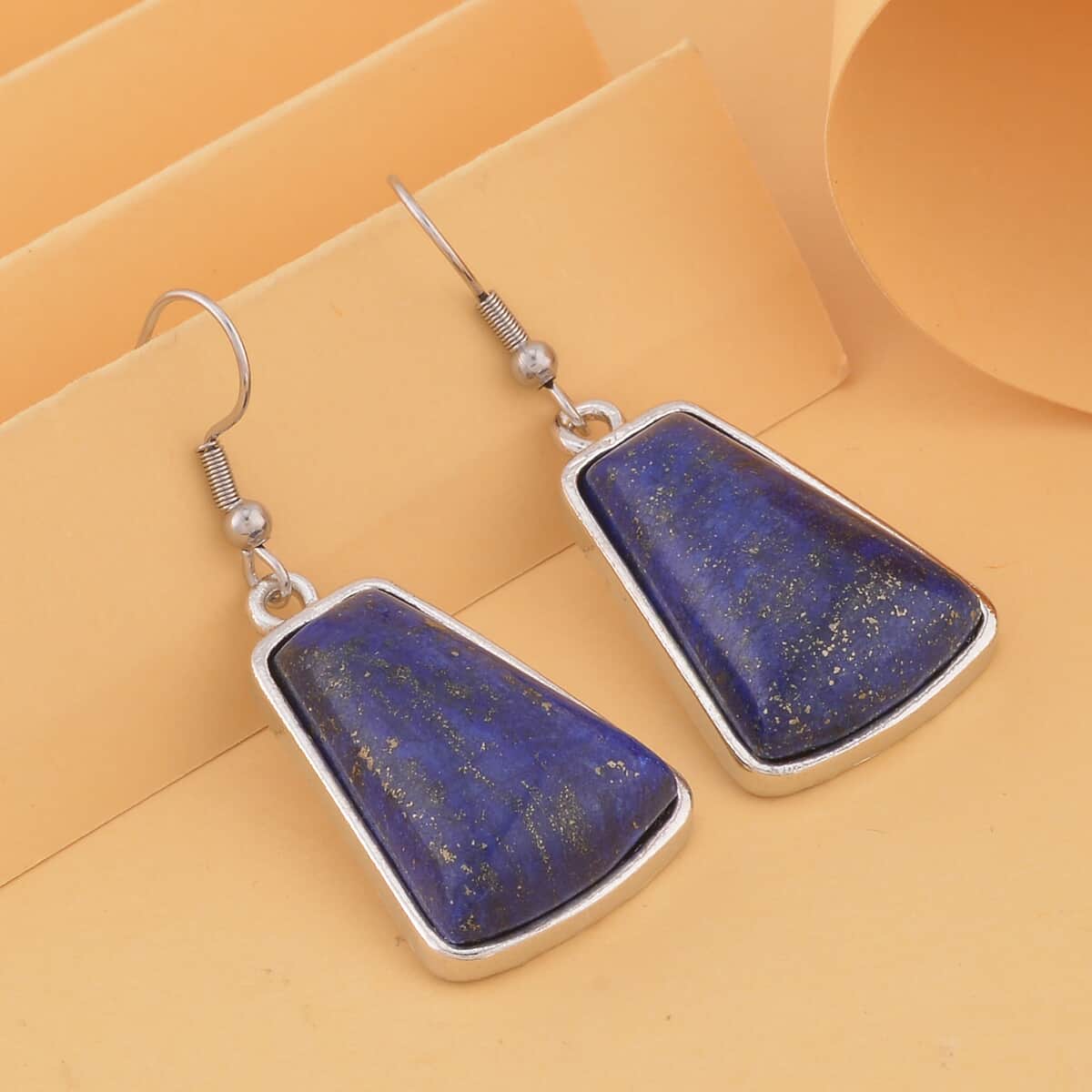 Lapis Lazuli Earrings in Silvertone and Stainless Steel 12.25 ctw image number 1