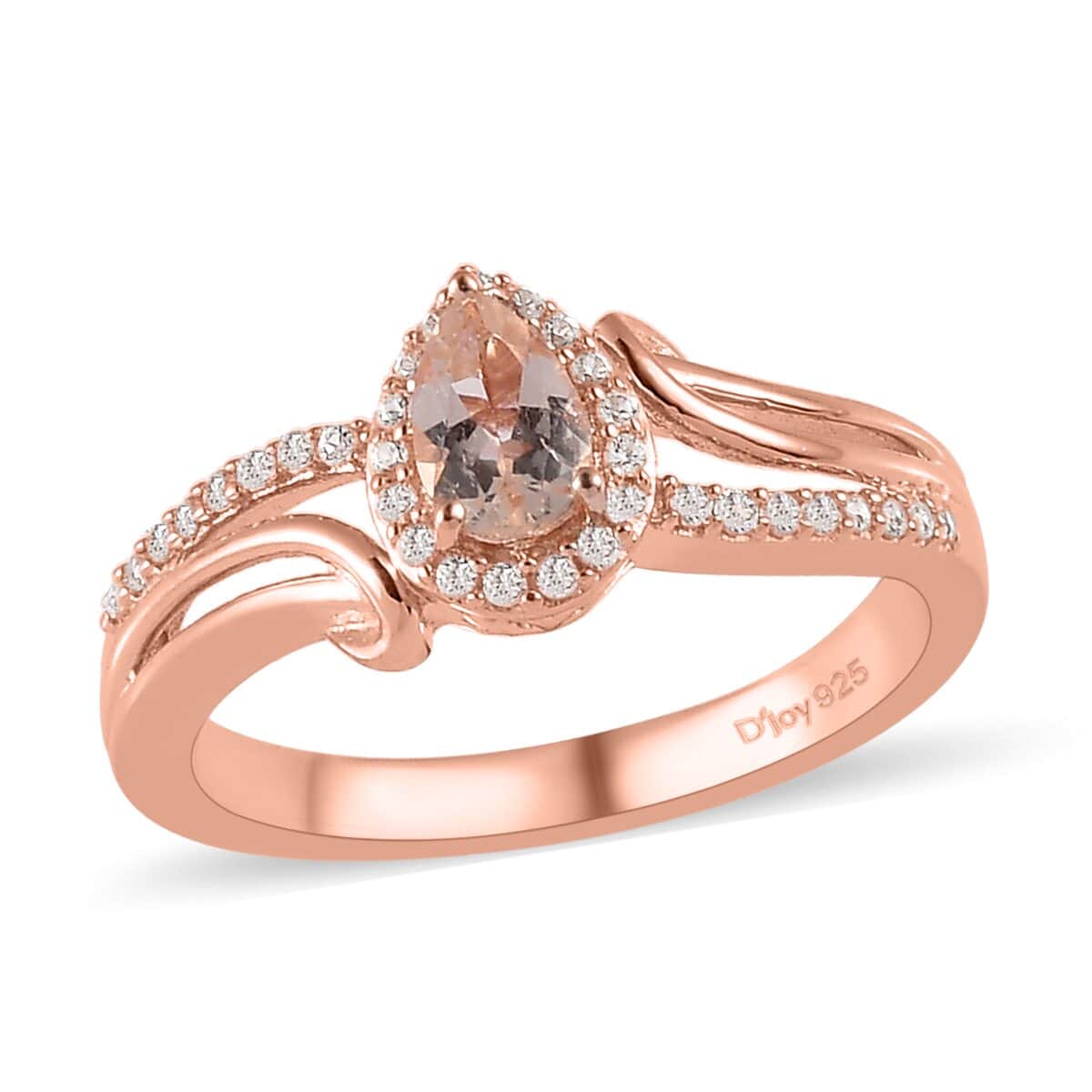 Premium Marropino Morganite, Natural White Zircon Halo Ring in Vermeil RG Over Sterling Silver (Size 10.0) 0.65 ctw image number 0