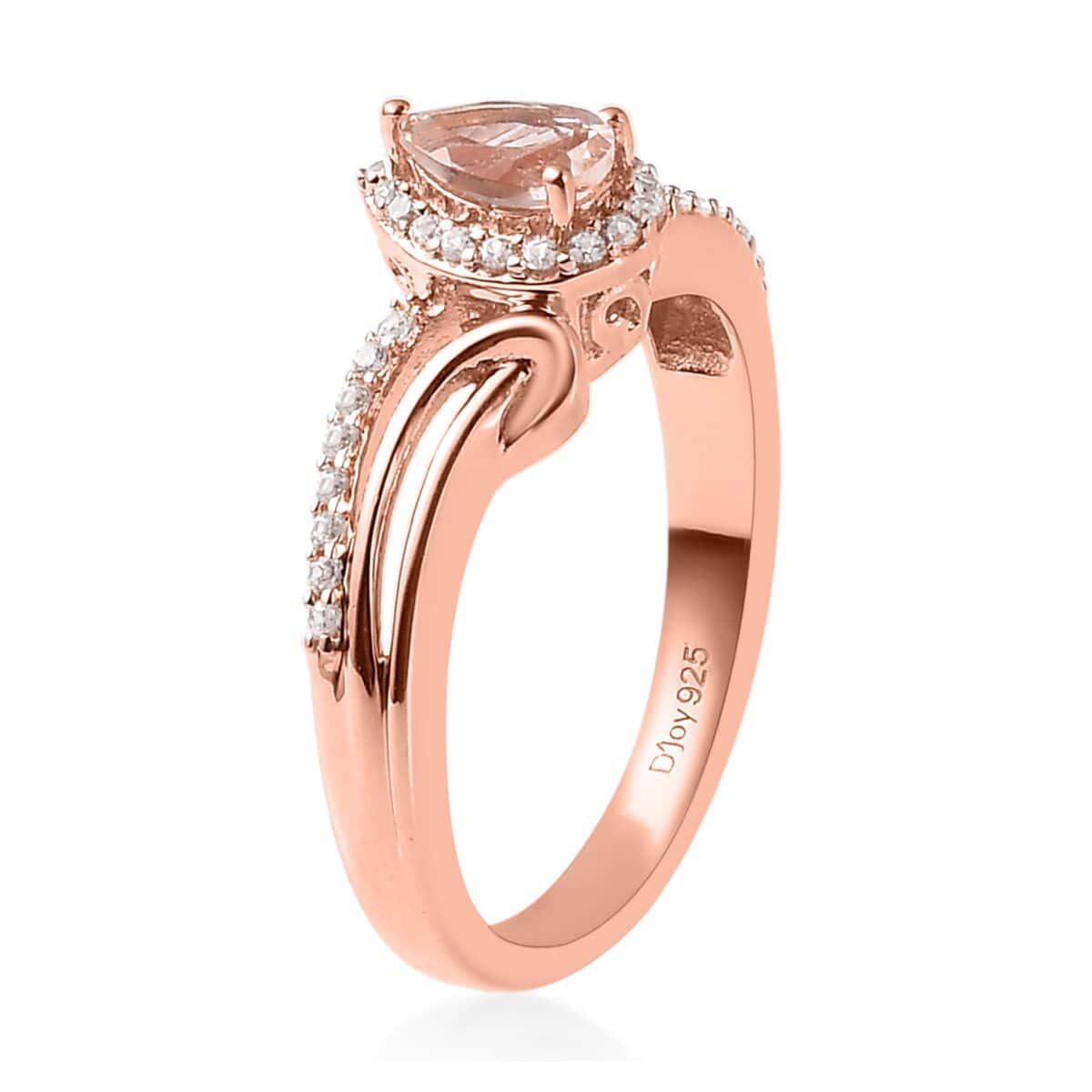 Premium Marropino Morganite and Natural White Zircon Halo Ring in Vermeil Rose Gold Over Sterling Silver (Size 10.0) 0.65 ctw image number 3