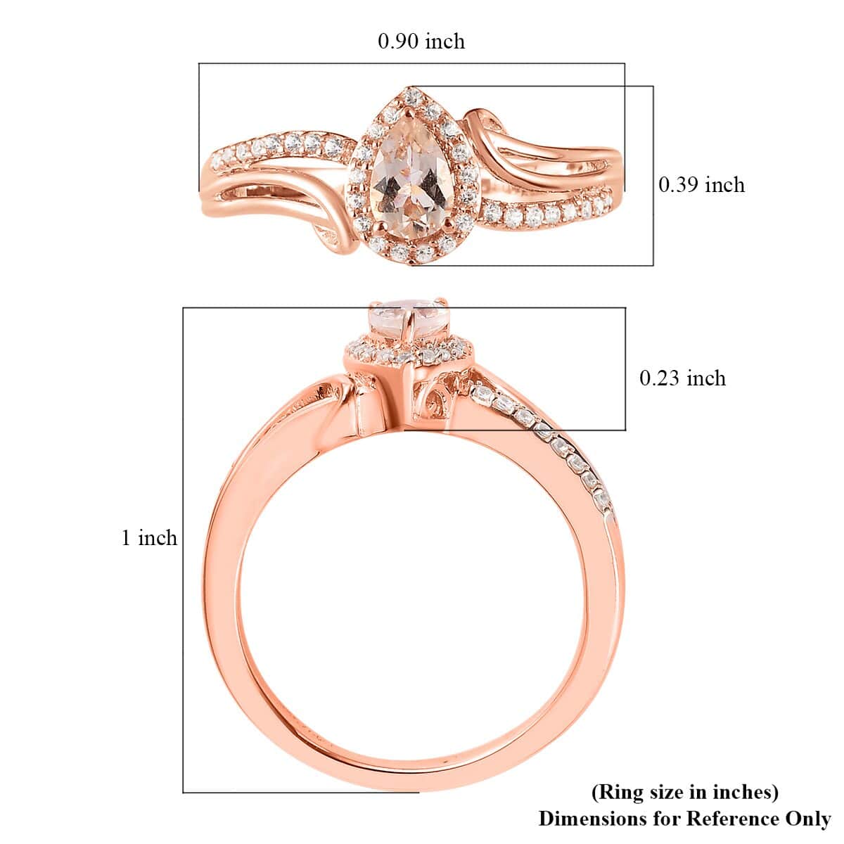 Premium Marropino Morganite and Natural White Zircon Halo Ring in Vermeil Rose Gold Over Sterling Silver (Size 10.0) 0.65 ctw image number 5