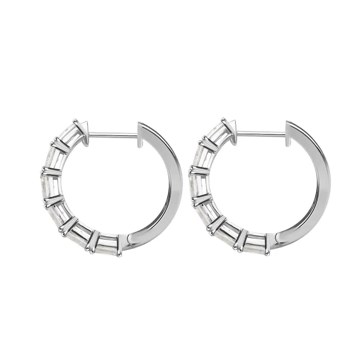 Radiant Cut Moissanite Hoop Earrings in Platinum Over Sterling Silver 3.25 ctw image number 5