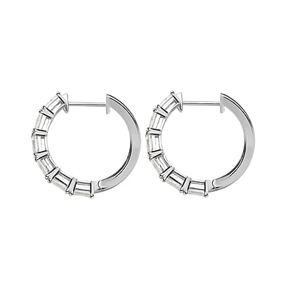 Moissanite 3.25 ctw Hoop Earrings in Platinum Plated Sterling Silver, Radiant Cut Moissanite Earrings, Silver Hoops For Women