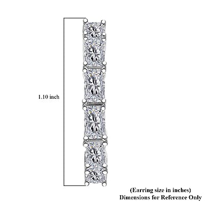 Moissanite 3.25 ctw Hoop Earrings in Platinum Plated Sterling Silver, Radiant Cut Moissanite Earrings, Silver Hoops For Women