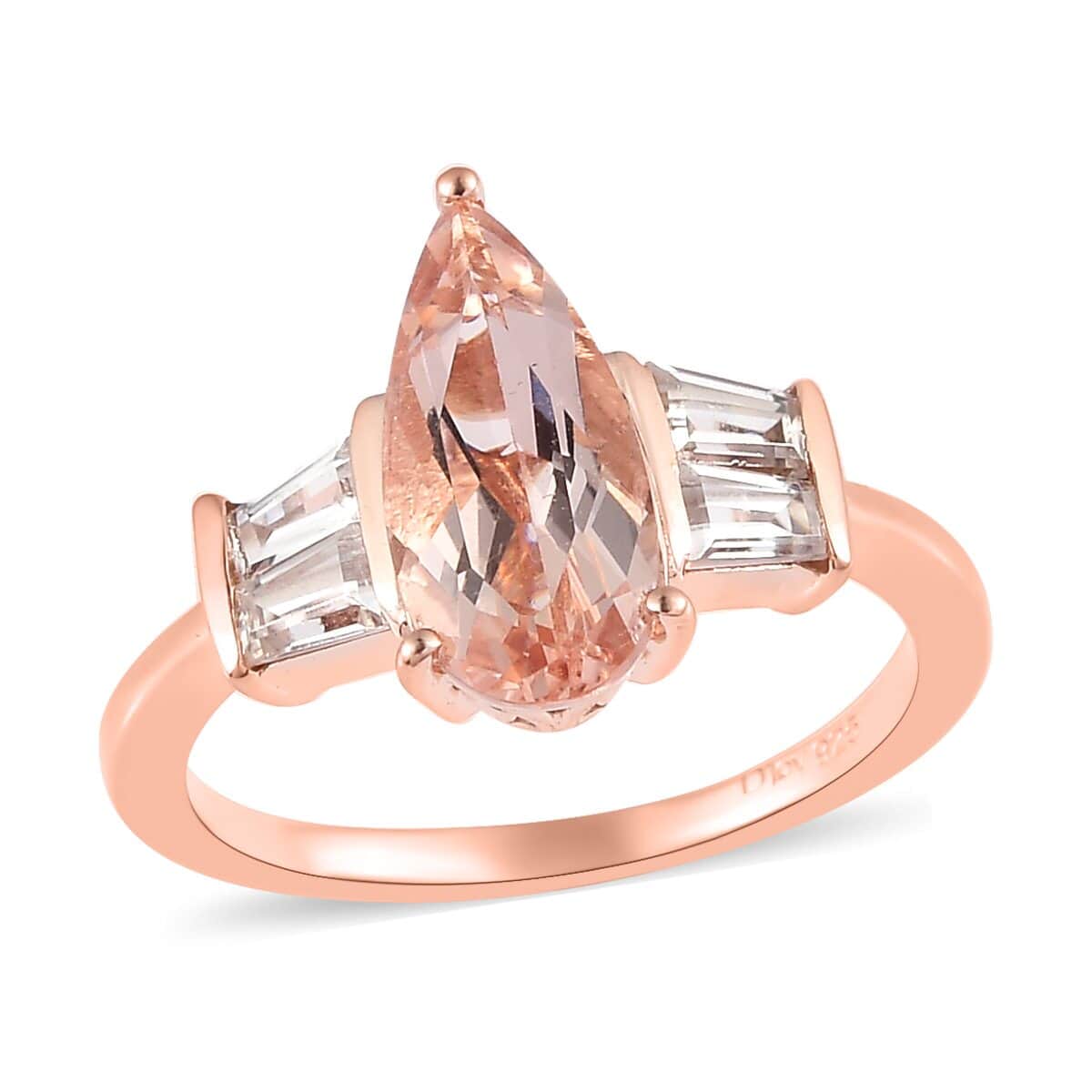 Premium Marropino Morganite, Natural White Zircon Ring in Vermeil RG Over Sterling Silver (Size 10.0) 2.65 ctw image number 0