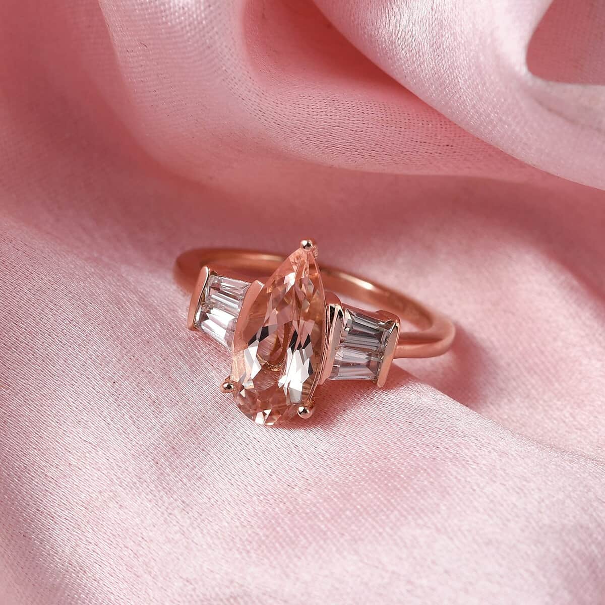 Premium Marropino Morganite, Natural White Zircon Ring in Vermeil RG Over Sterling Silver (Size 10.0) 2.65 ctw image number 1