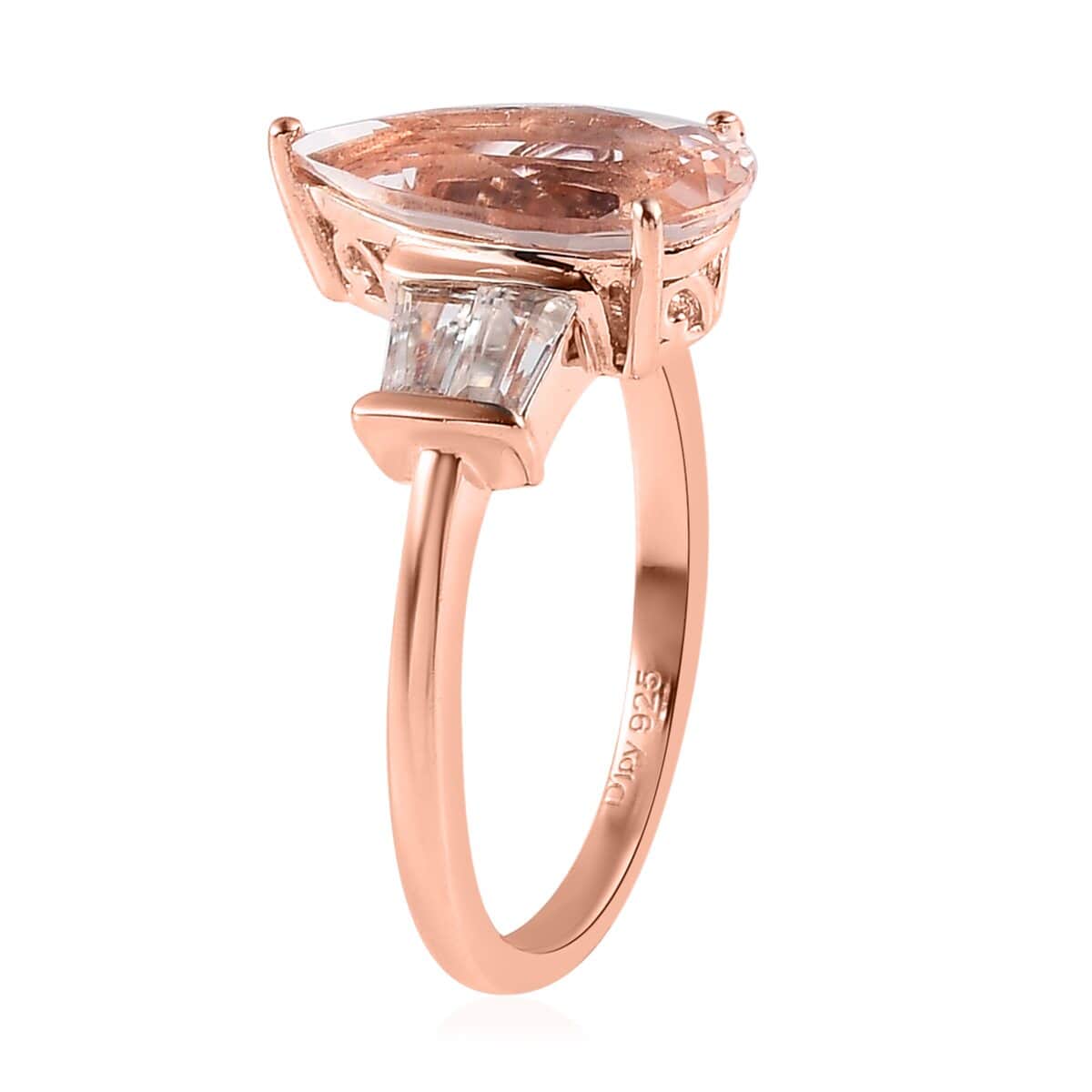 Premium Marropino Morganite, Natural White Zircon Ring in Vermeil RG Over Sterling Silver (Size 10.0) 2.65 ctw image number 3
