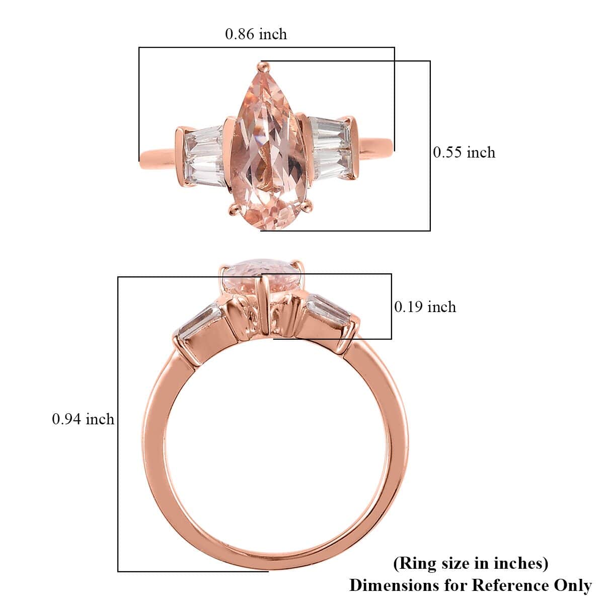 Premium Marropino Morganite, Natural White Zircon Ring in Vermeil RG Over Sterling Silver (Size 10.0) 2.65 ctw image number 5