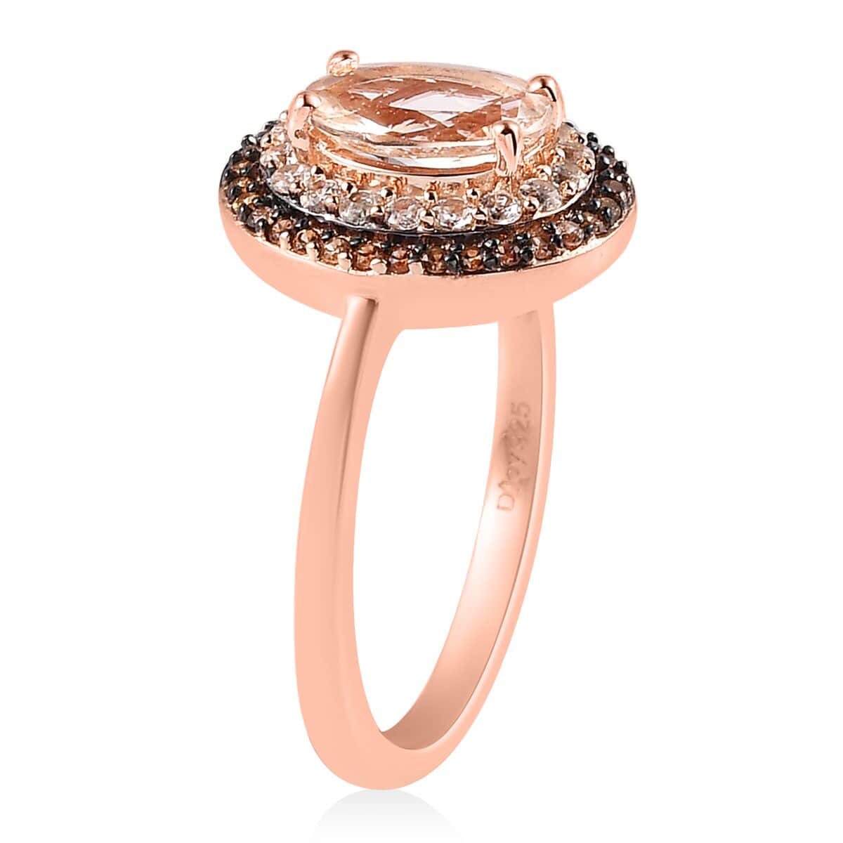 Premium Marropino Morganite, Natural White Zircon and Brown Zircon Double Halo Ring in Vermeil Rose Gold Over Sterling Silver (Size 10.0) 1.50 ctw image number 3