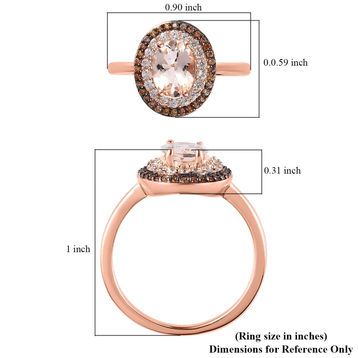 Premium Marropino Morganite, Natural White Zircon, Brown Zircon Double Halo Ring in Vermeil RG Over Sterling Silver (Size 10.0) 1.50 ctw image number 5