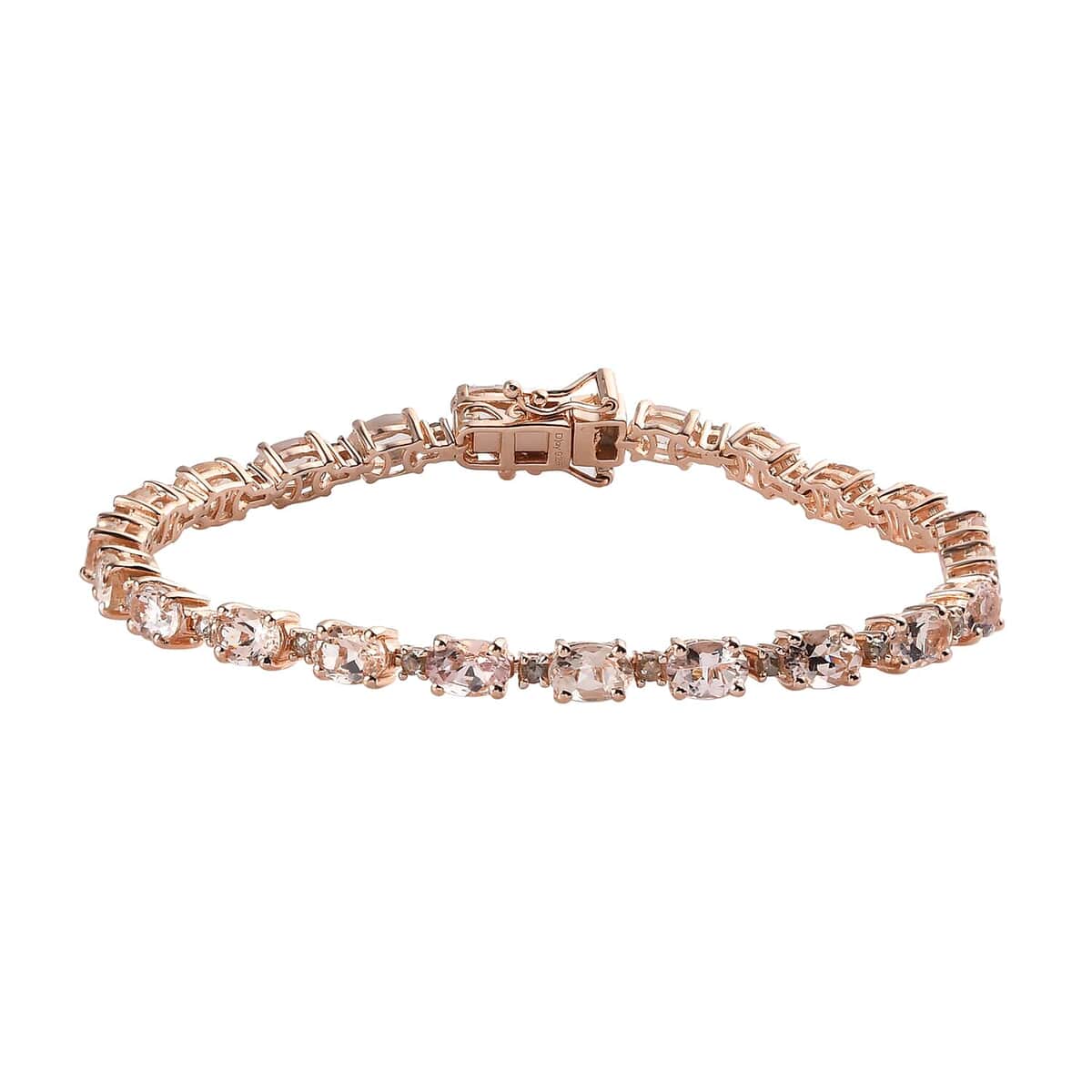 Premium Marropino Morganite and Rose Cut Natural Champagne Diamond Tennis Bracelet in Vermeil Rose Gold Over Sterling Silver (7.25 In) 9.30 Grams 10.60 ctw image number 0