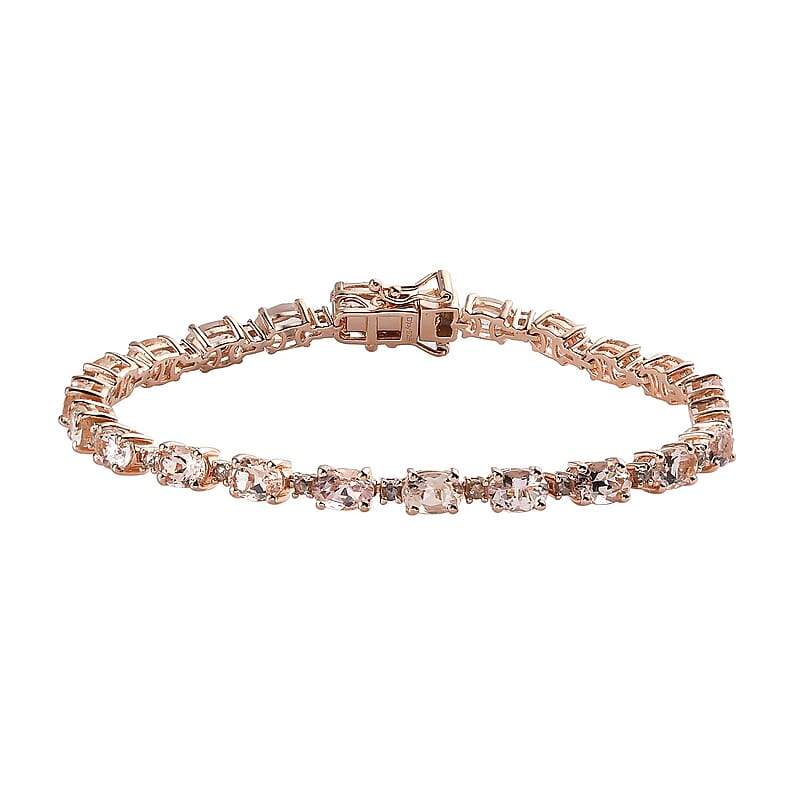 Premium Marropino Morganite and Rose Cut Natural Champagne Diamond Tennis Bracelet in Vermeil Rose Gold Over Sterling Silver (7.25 In) 10.60 ctw