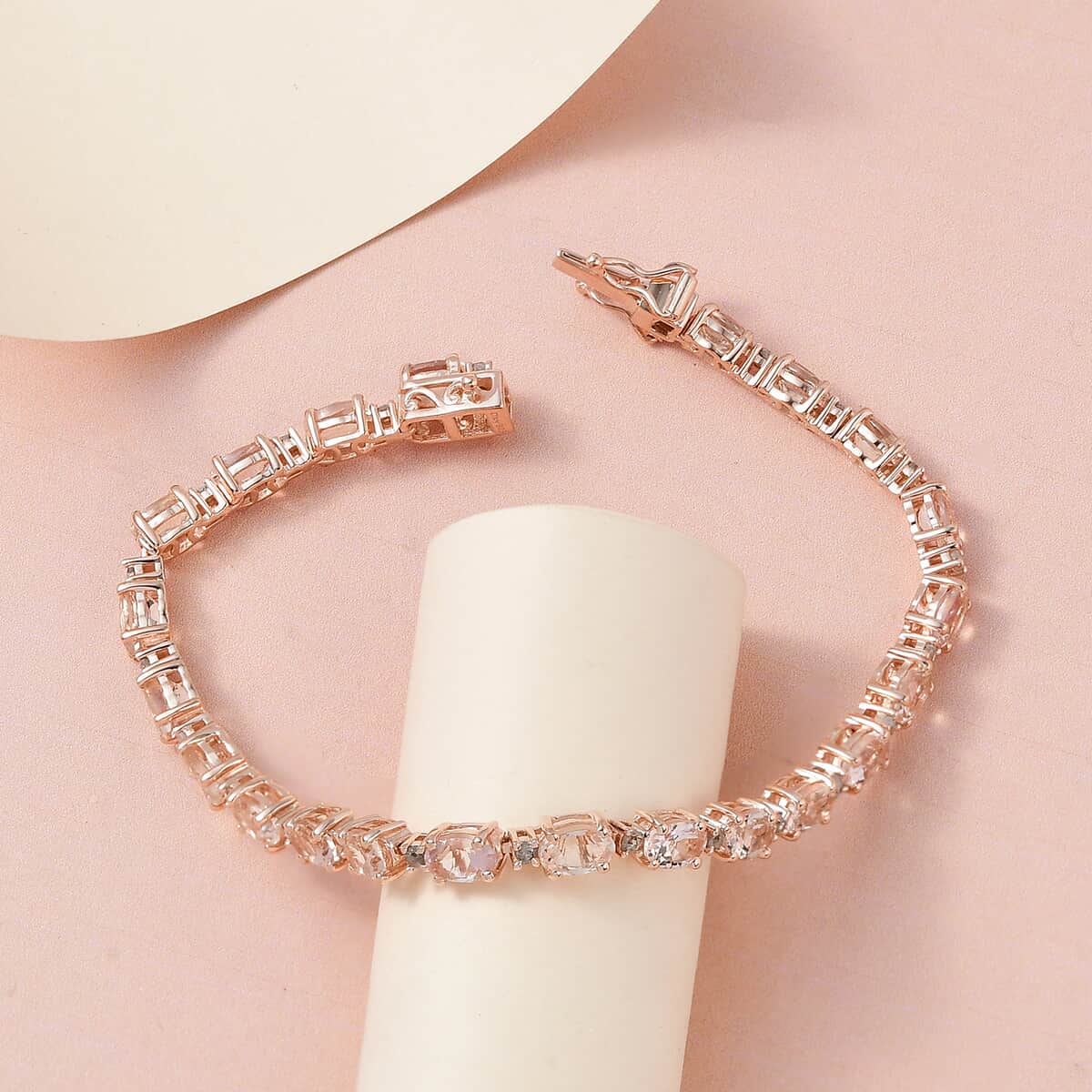 Premium Marropino Morganite and Rose Cut Natural Champagne Diamond Tennis Bracelet in Vermeil Rose Gold Over Sterling Silver (7.25 In) 9.30 Grams 10.60 ctw image number 1