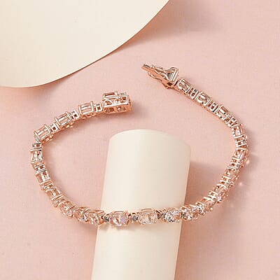 Premium Marropino Morganite and Rose Cut Natural Champagne Diamond Tennis Bracelet in Vermeil Rose Gold Over Sterling Silver (7.25 In) 10.60 ctw