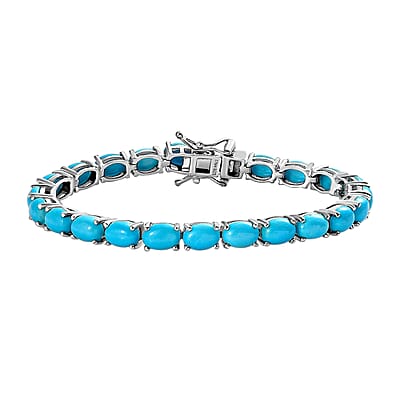 Premium Sleeping Beauty Turquoise 16.00 ctw Tennis Bracelet in Platinum Over Sterling Silver, Line Bracelet, Turquoise Bracelet, Sterling Silver Bracelet (6.50 In)