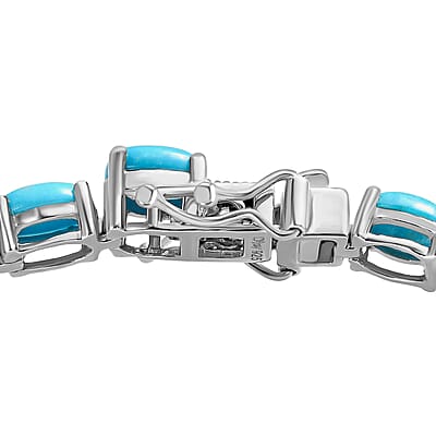 Premium Sleeping Beauty Turquoise 16.00 ctw Tennis Bracelet in Platinum Over Sterling Silver, Line Bracelet, Turquoise Bracelet, Sterling Silver Bracelet (6.50 In)