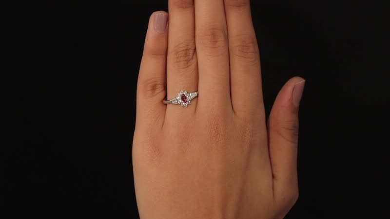 Premium Ouro Fino Rubellite and Natural White Zircon Sunburst Ring in Platinum Over Sterling Silver 0.75 ctw