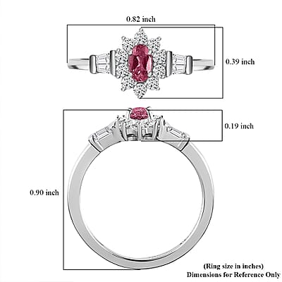 Premium Ouro Fino Rubellite and White Zircon 0.75 ctw Accent Ring, Sunburst Halo Ring, Platinum Over Sterling Silver Ring (Size 10.0)