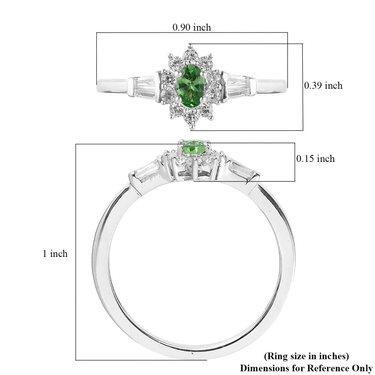 AAA Tsavorite Garnet Ring ,White Zircon Accent Ring , Sunburst Halo Ring ,Platinum Over Sterling Silver Ring 0.75 ctw (Size 10.0) image number 5