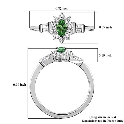 AAA Tsavorite Garnet Ring, White Zircon Accent Ring, Sunburst Halo Ring, Platinum Over Sterling Silver Ring 0.75 ctw (Size 7.0)