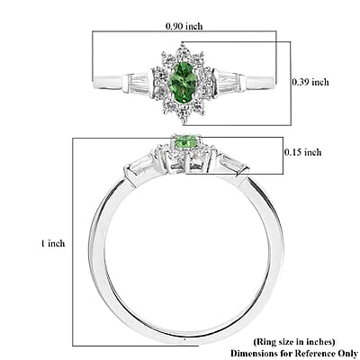 AAA Tsavorite Garnet Ring, White Zircon Accent Ring, Sunburst Halo Ring, Platinum Over Sterling Silver Ring 0.75 ctw (Size 9.0)